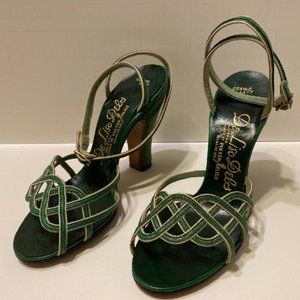 Vintage 1940s 1950s Green Ankle Strap Heels Sz 4